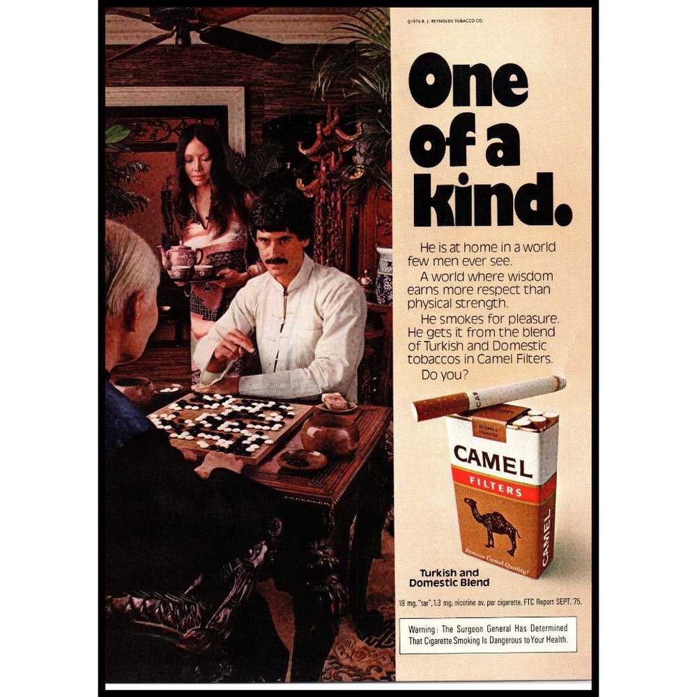 1976 Camel Filter Cigarettes Vintage Print Ad Othello Board Game Teapot Wall Art